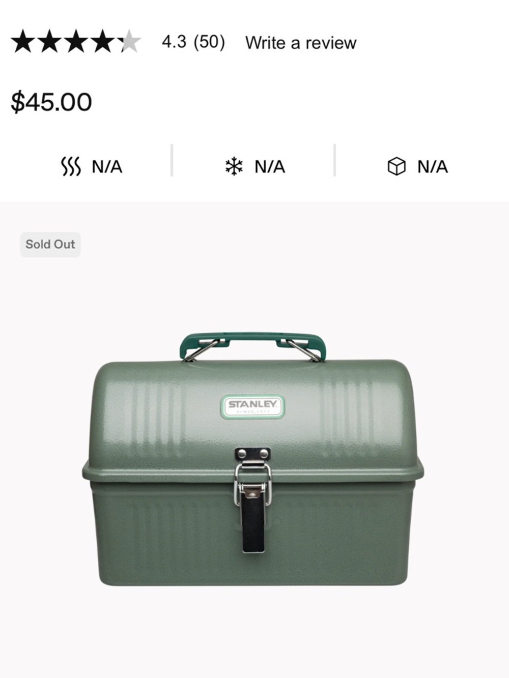 Stanley Green Metal Lunchbox with Dark Green Handle
